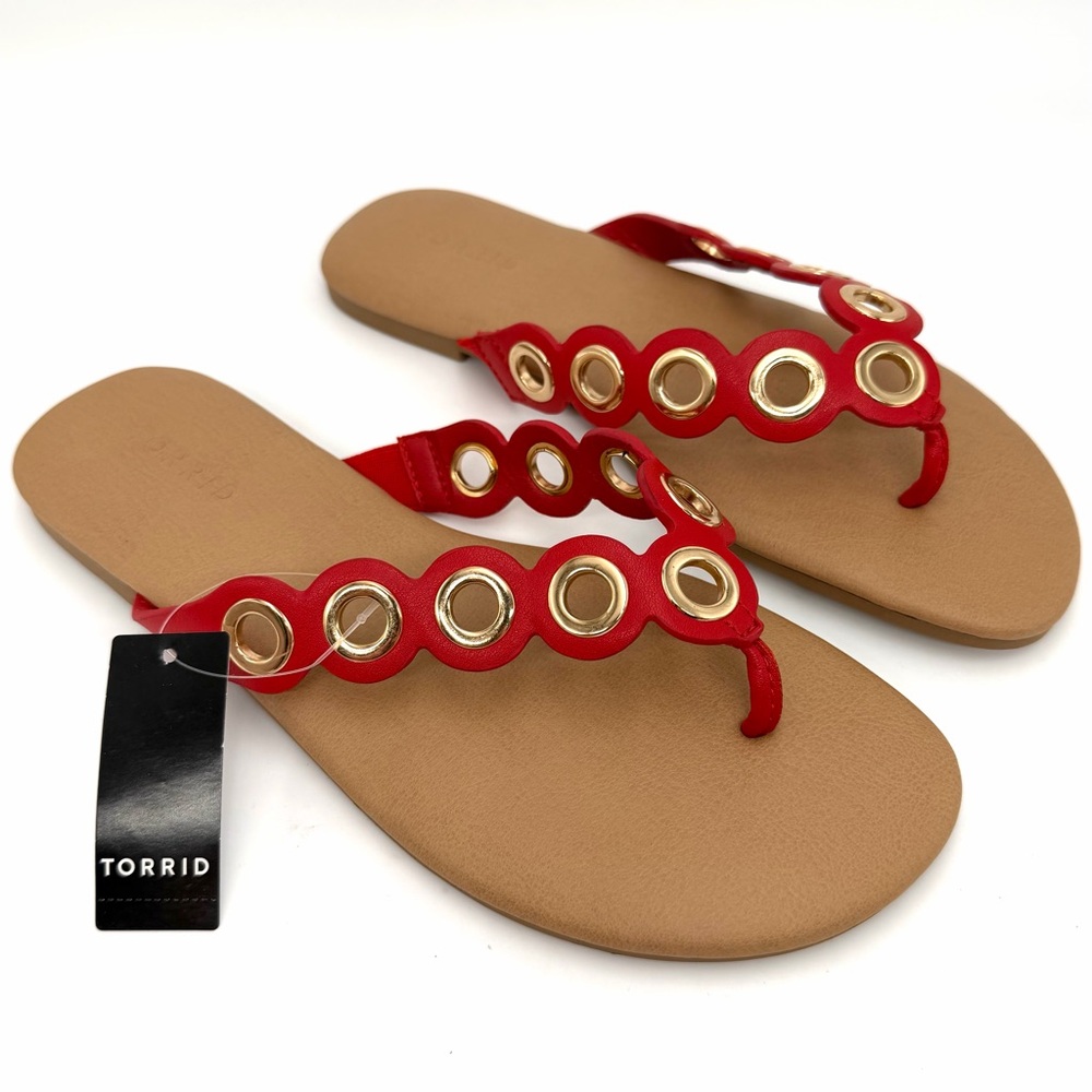 New Torrid Red & Tan Grommet Flip Flop Sandal - Size 8WW